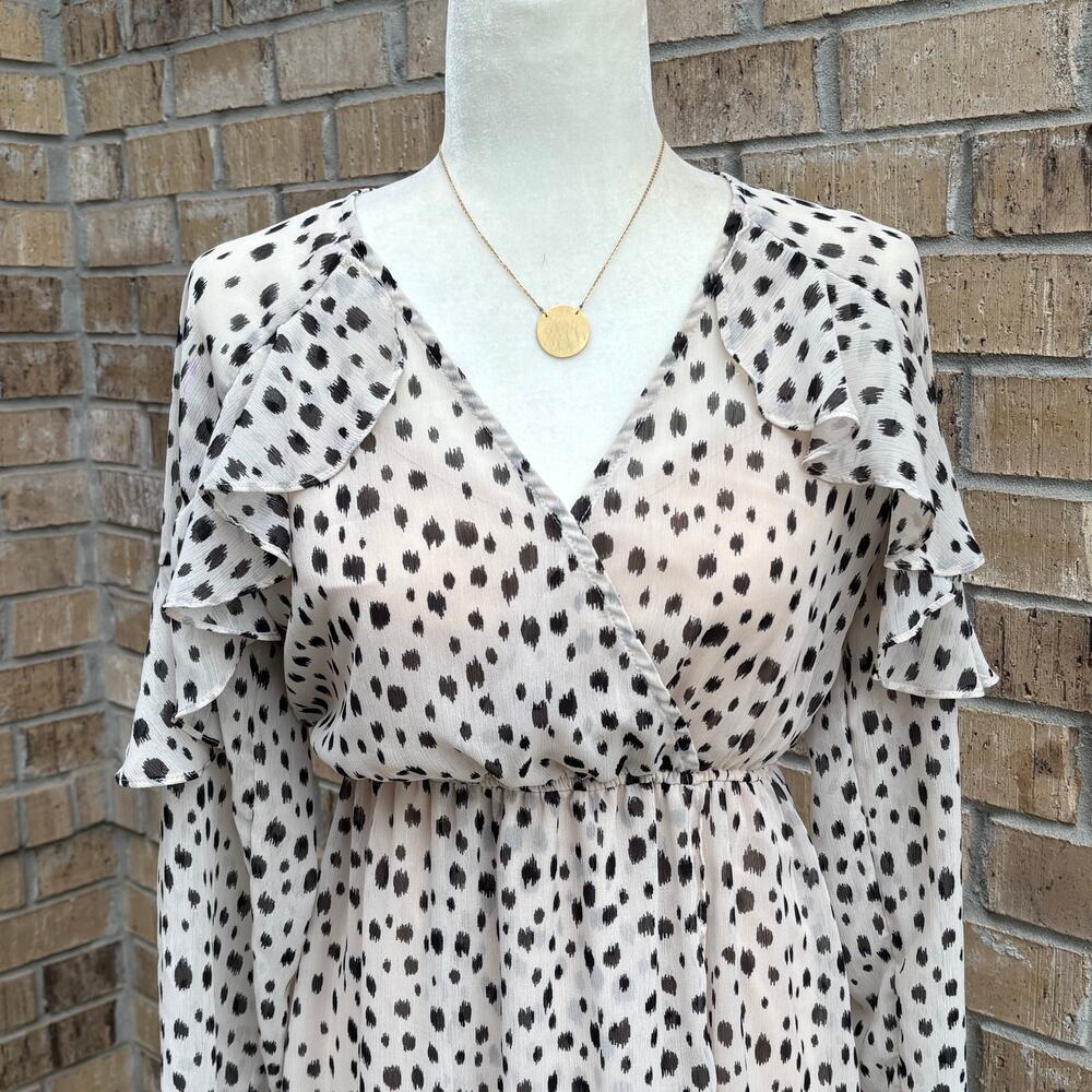Living Doll Dalmatian Print Ruffle Sleeve Midi Dress Womens Flowy Boho Sz M - Picture 3 of 14